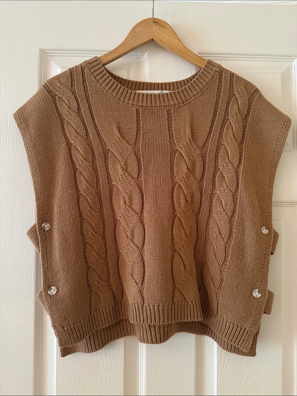 Altar'd State Cable Knit Button-Side Sweater Vest - Camel Brown